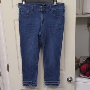 CHARLIE B Blue Cropped Jeans with Frayed Layered Hem